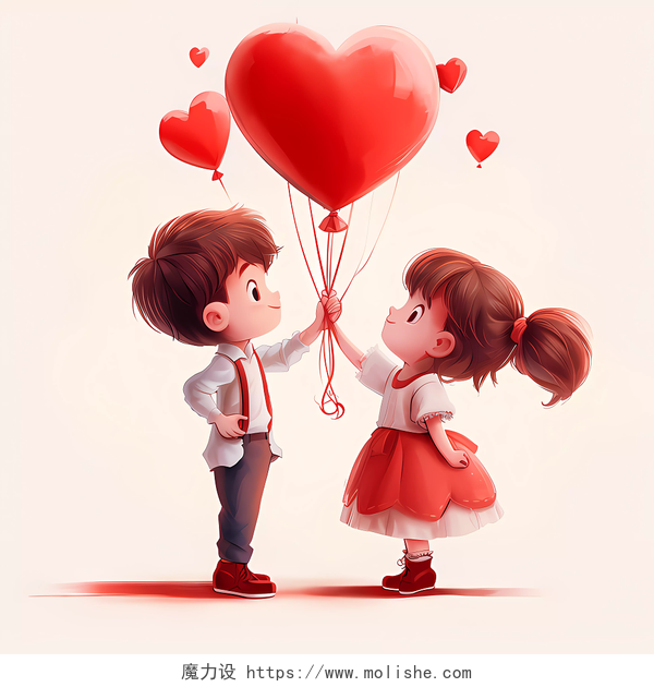 浪漫情侣手拿玫瑰红色爱心气球七夕520情人节214背景